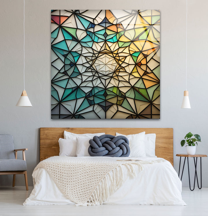 Geometrische Wanddekoration aus Buntglas – Modernes abstraktes Design, elegantes Wohndekor 