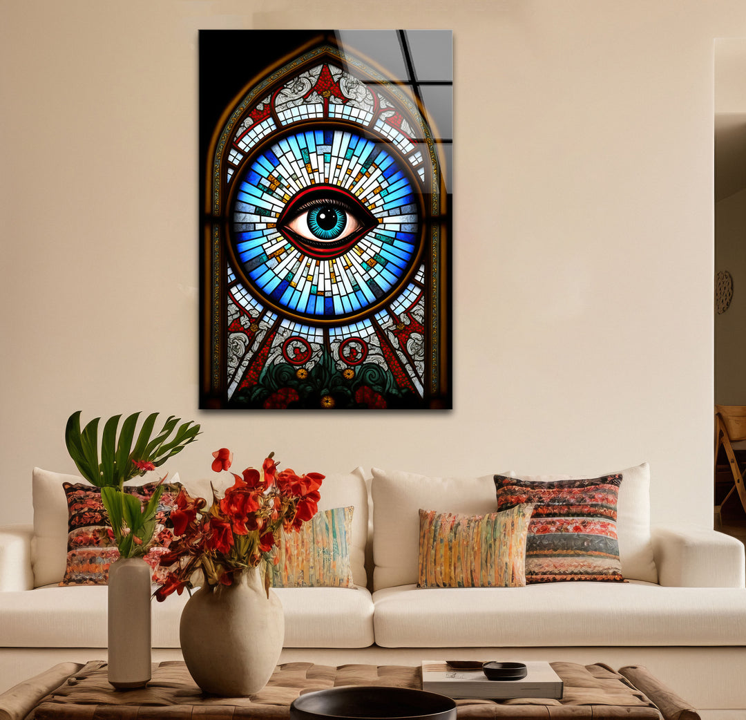 All-Seeing Eye Stained Glass Wall Art – Illuminati-Inspired Gothic Decor