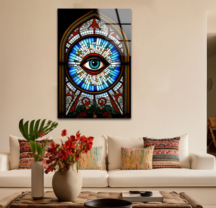 All-Seeing Eye Stained Glass Wall Art – Illuminati-Inspired Gothic Decor