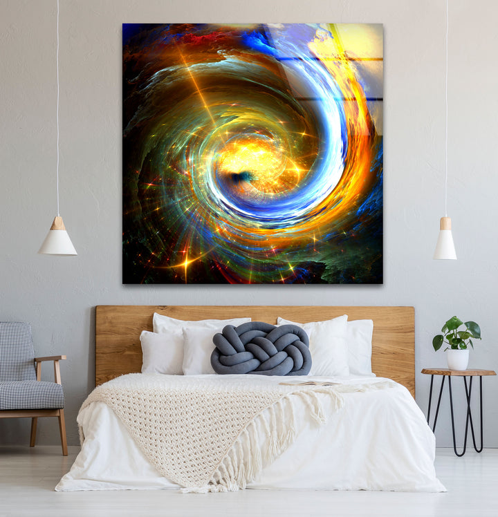Galactic Vortex Wall Art – Spiral Energy Cosmos Glass Print Décor