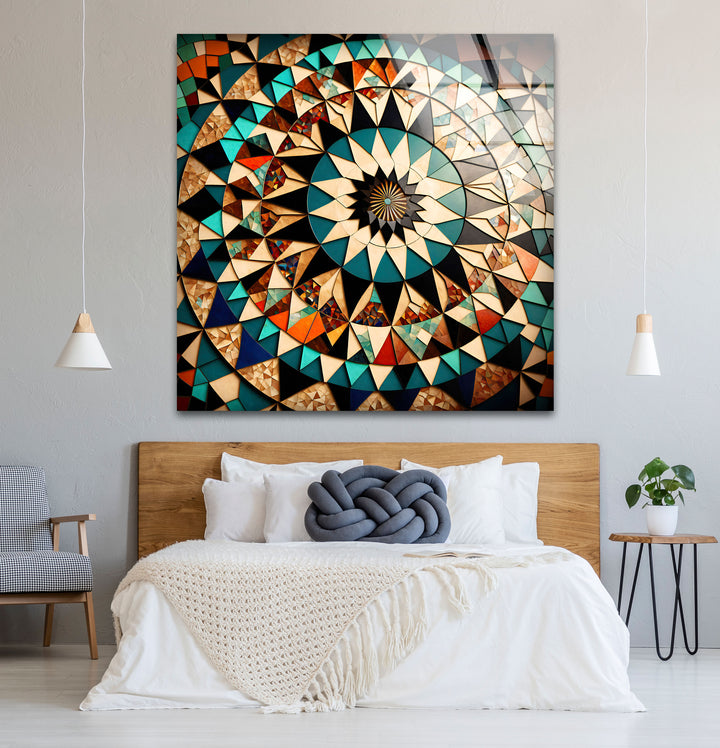 Moroccan Star Mosaic Glass Wall Art – Boho Geometric Mandala Decor