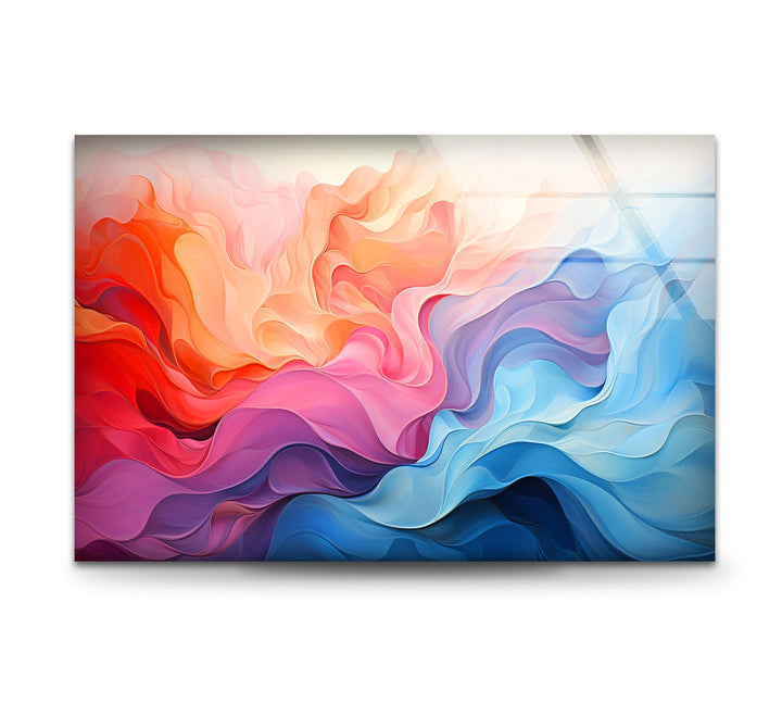 Colorful Fluid Abstract Glass Wall Art – Red, Pink & Blue Flowing Design - MyPhotoStation