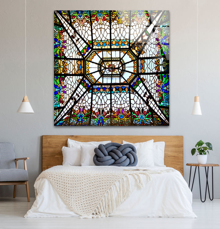 Buntglas-Deckenwandkunst – Elegantes architektonisches Glasdesign 