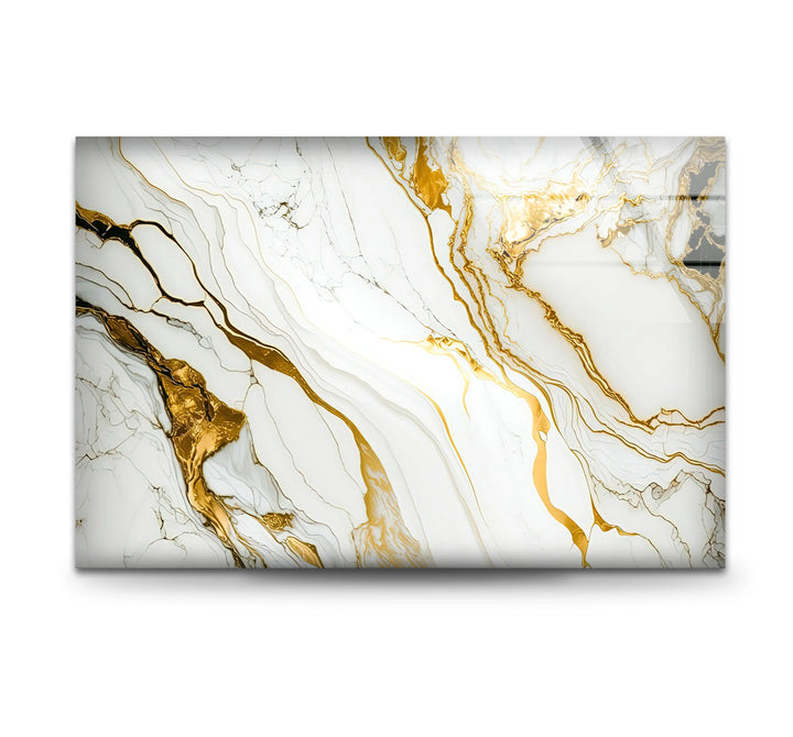 Gold Vein Marble Wall Art – Elegant White & Gold Glass Print for Modern Interiors - MyPhotoStation