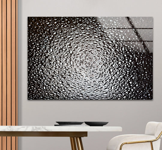 Cool-toned abstract wall art prints showcase a monochrome shattered glass texture with sharp highlights and deep shadows.