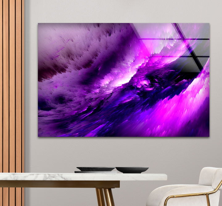 Violet Cosmic Storm Wall Art – Abstract Purple Energy Glass Print
