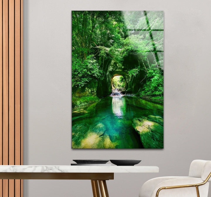 Emerald Forest Tunnel Wall Art – Lush Nature Glass Print for Zen Home Decor - MyPhotoStation