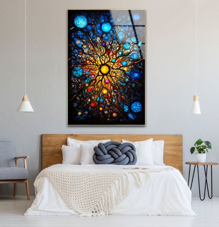 Celestial Stained Glass Wall Art – Cosmic Sunburst Galaxy Design