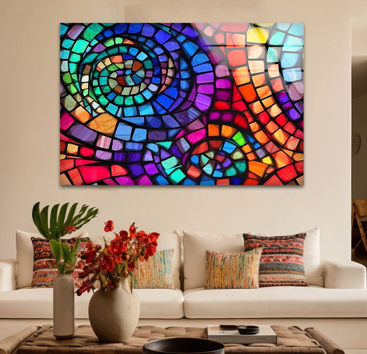 Vibrant Spiral Stained Glass Wall Art – Colorful Mosaic Window Design