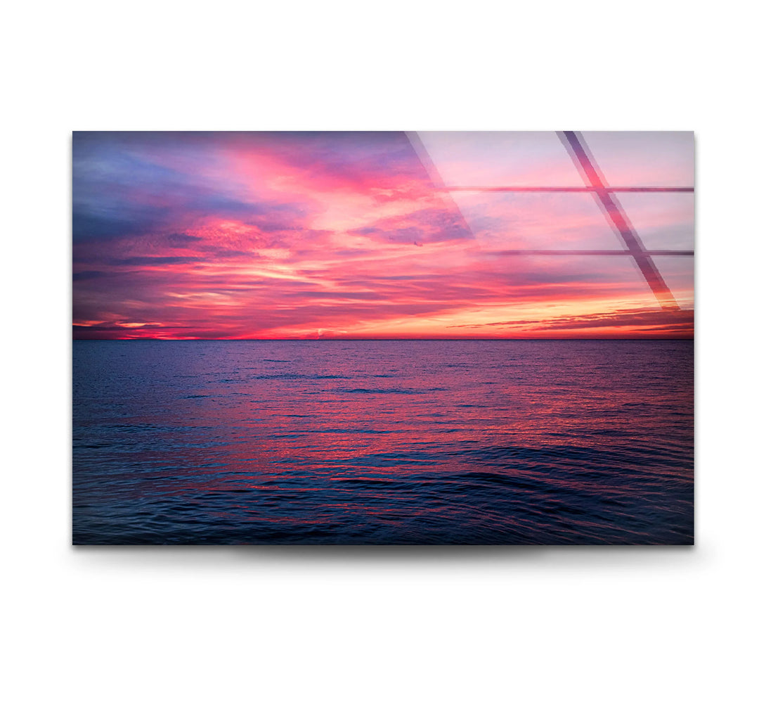 Pink Ocean Sunset Horizon – Serene Seascape Wall Art on Tempered Glass - MyPhotoStation