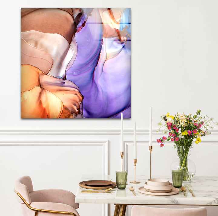 Purple and Amber Abstract Wall Art – Modern Glass Artwork for Living Rooms