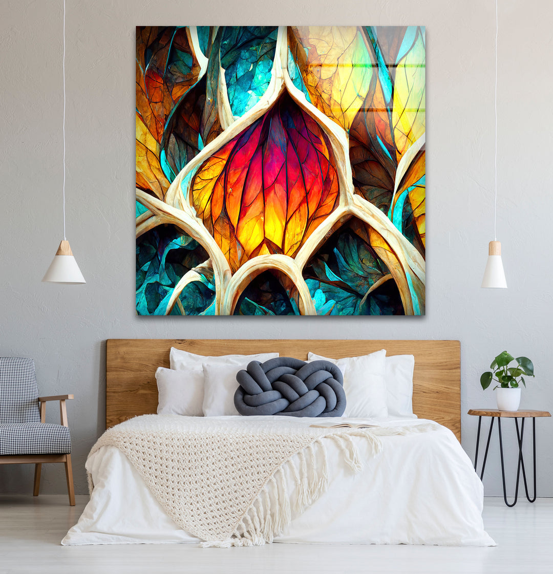 Von der Natur inspirierte Buntglas-Wandkunst – Abstraktes Blattdesign 