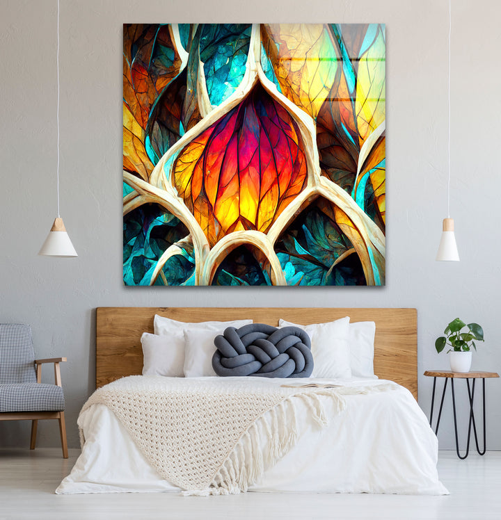 Von der Natur inspirierte Buntglas-Wandkunst – Abstraktes Blattdesign 