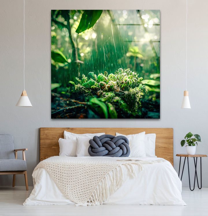 Lush Rainforest Glass Wall Art – Tranquil Greenery & Nature Serenity