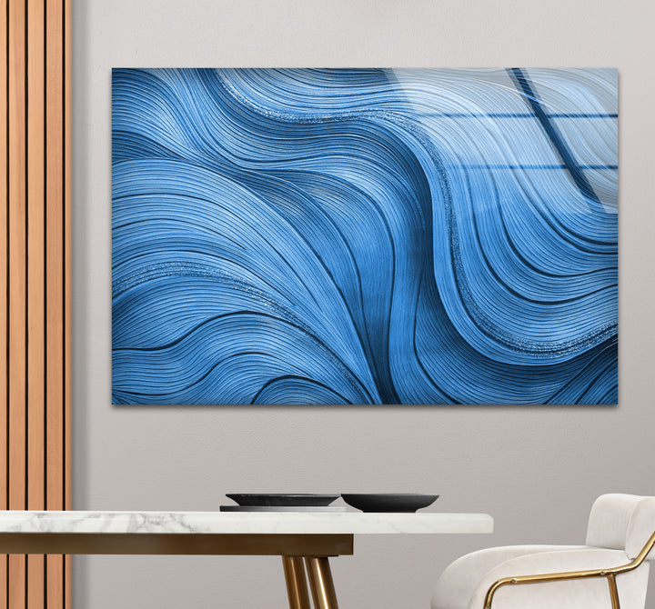 Blue Flow Line Wall Art – Modern Minimalist Wave Glass Print