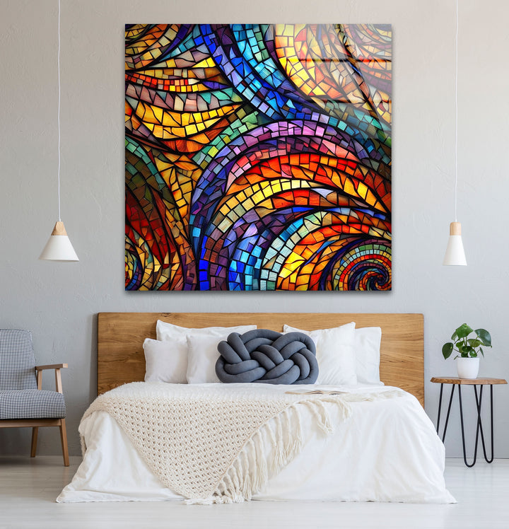 Lebendige Buntglas-Wandkunst – Farbenfrohes abstraktes Mosaik-Design