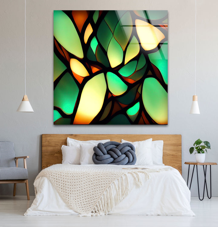 Green Leaf Glass Wall Art – Organic Abstract Nature-Inspired Panel