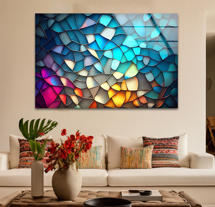 Schimmernde Prisma-Mosaik-Glaswandkunst – Strahlende abstrakte Scherben 