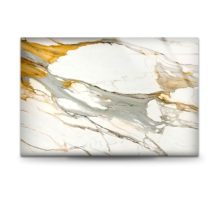 Gold Vein Marble Wall Art – Elegant Glass Print with White and Gray Swirls for Modern Luxury Interiors