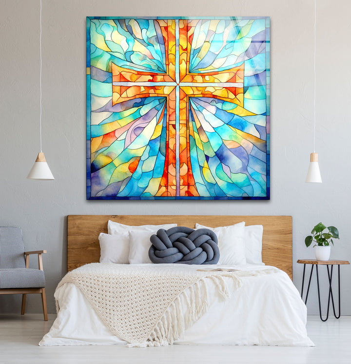 Sacred Cross Stained Glass Wall Art – Radiant Christian Home Decor