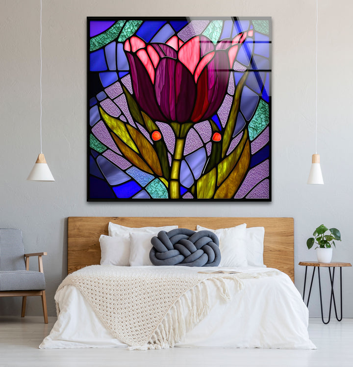 Stained Glass Tulip Wall Art – Vibrant Floral Glass Panel Decor
