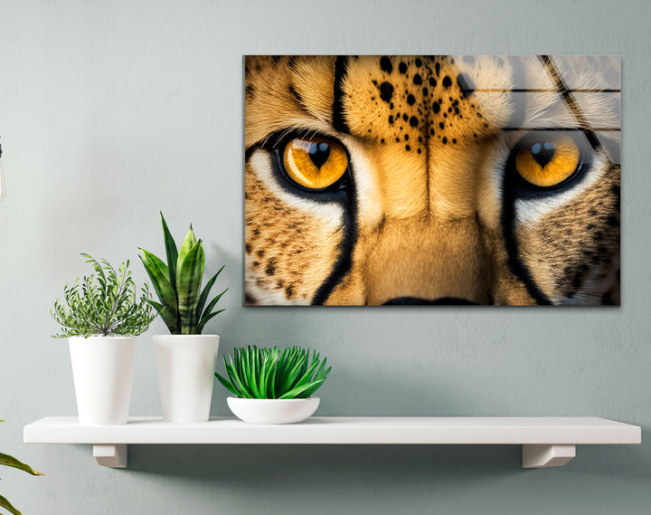 Golden Cheetah Eyes Wall Art – Bold Safari-Inspired Glass Print for Modern Interiors