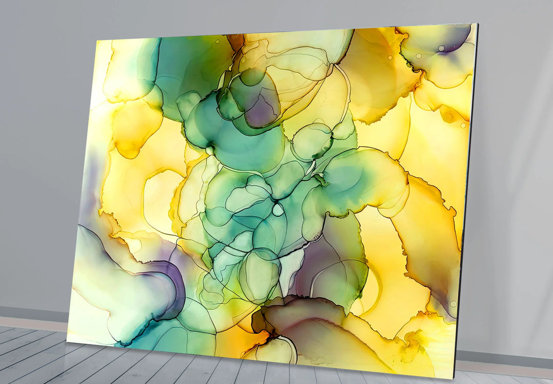 Yellow Green Abstract Wall Art – Modern Glass Print for Bright Interiors - MyPhotoStation