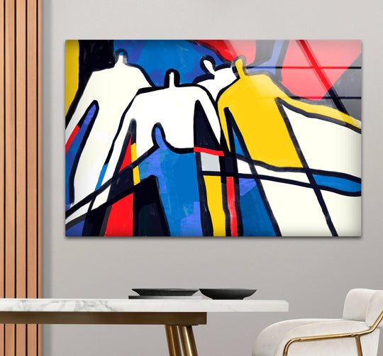 Bold abstract figures create a vibrant and energetic mood on this colorful modern people silhouette wall art prints.