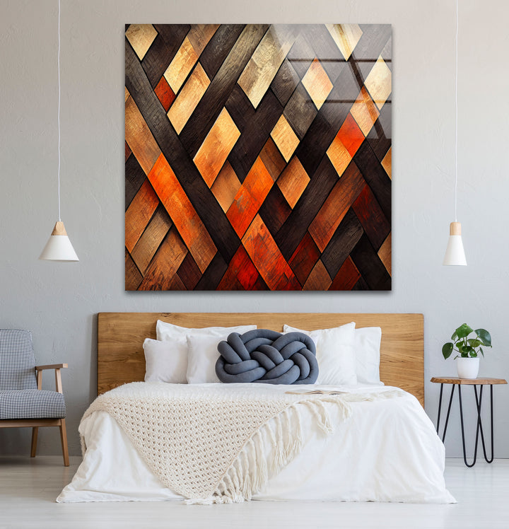 Rustic Wood Pattern Glass Wall Art – Geometric Wooden Texture Design