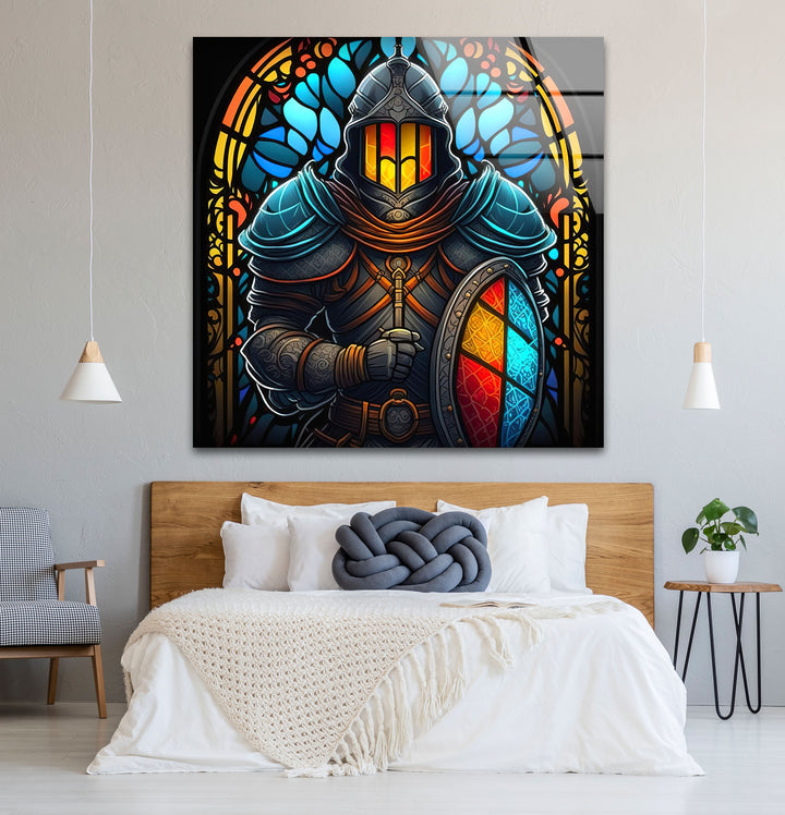 Stained Glass Knight Wall Art – Medieval Warrior Fantasy Decor
