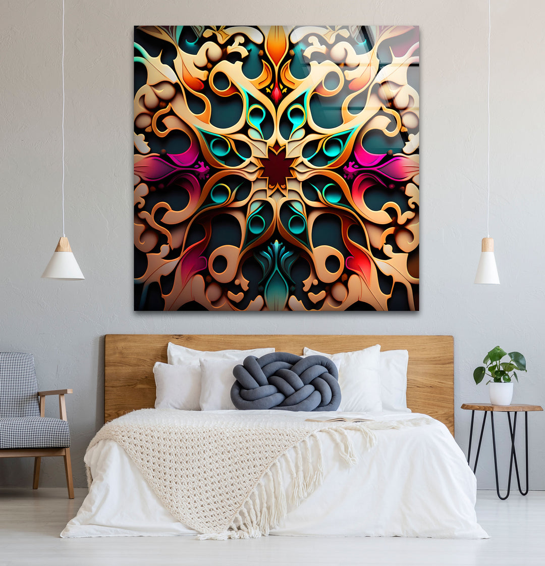 Verzierte Mandala-Wandkunst aus Glas – Lebendiges, wirbelndes Boho-Dekor 