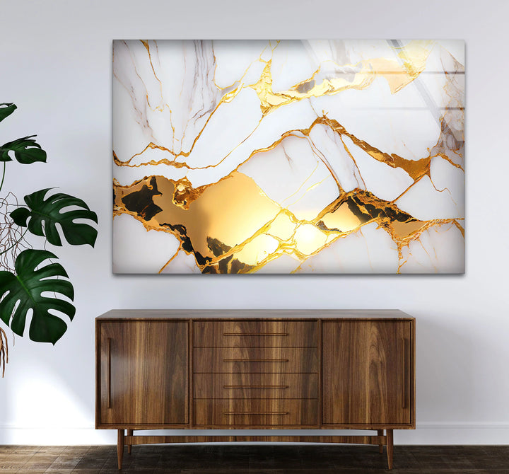 White and Gold Marble Wall Art – Luxury Glass Print for Elegant Interiors - MyPhotoStation