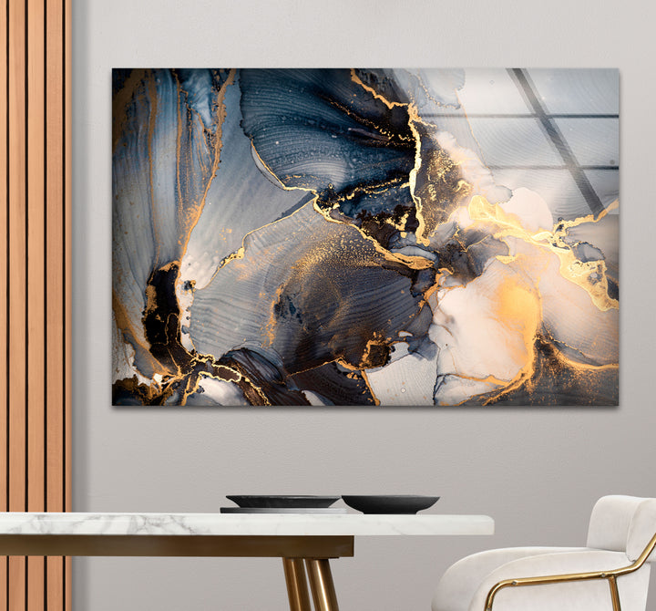 Golden Smoke Ink Wall Art – Elegant Abstract Glass Print Décor