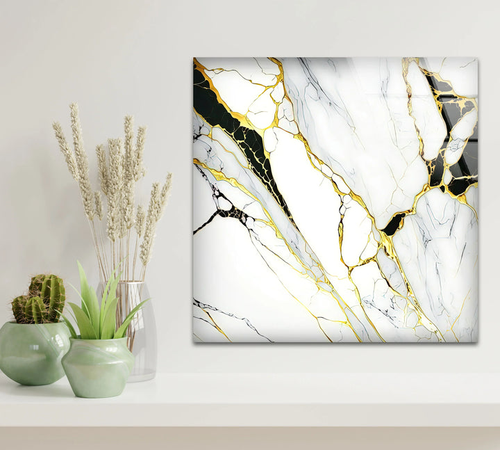 Black and Gold Marble Wall Art – Luxury Abstract Glass Print for Modern Interiors - MyPhotoStation