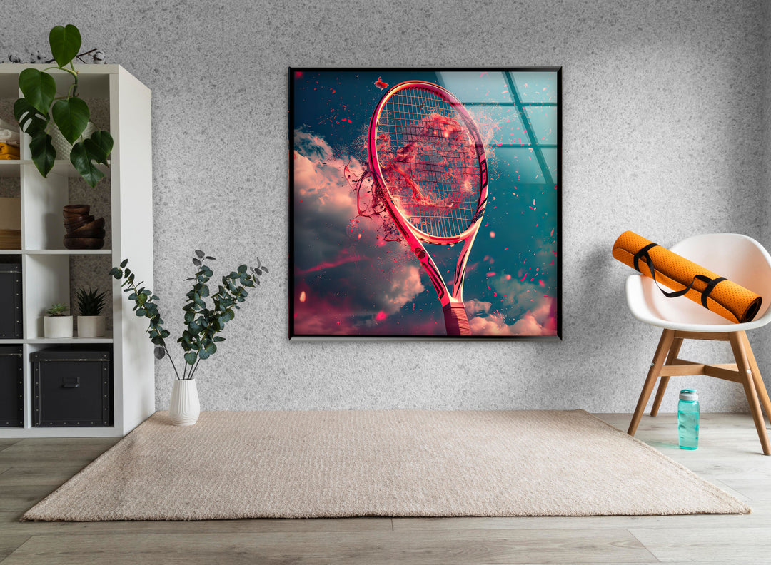 Red Tennis Racket Glass Wall Art glass pictures for Wall, glass prints wall art
