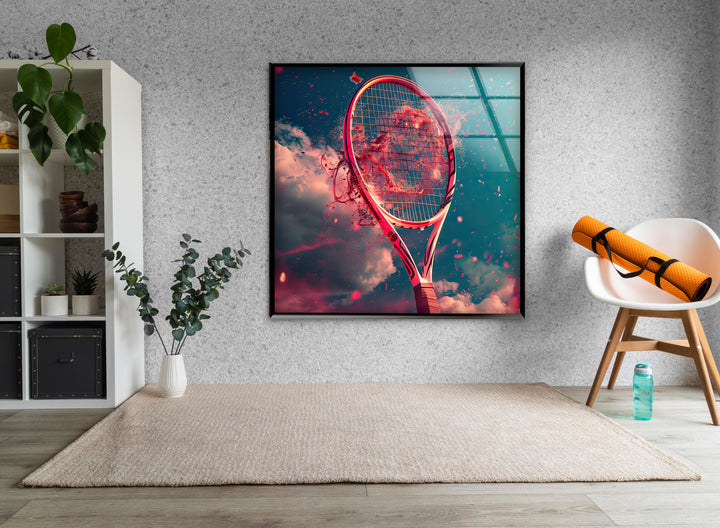 Red Tennis Racket Glass Wall Art glass pictures for Wall, glass prints wall art
