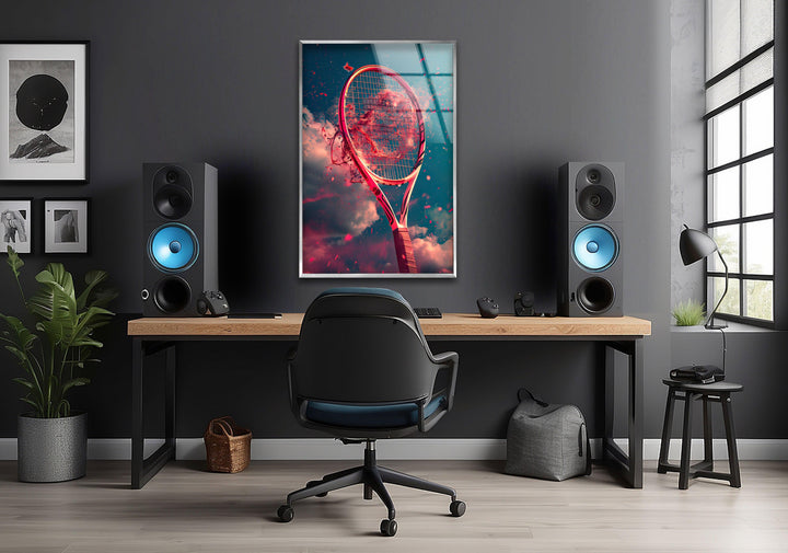 Red Tennis Racket Glass Wall Art photo print on glass, prints on glass wall art
