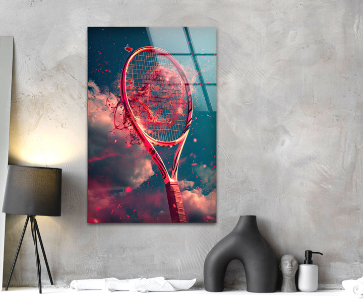 Red Tennis Racket Glass Wall Art custom glass photo prints, large glass prints
