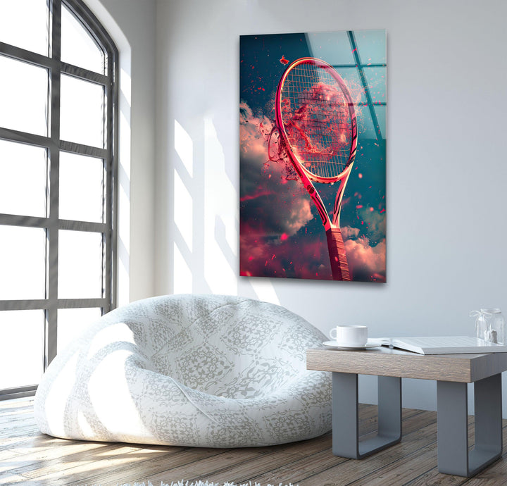Red Tennis Racket Glass Wall Art print on glass, glass printed photos
