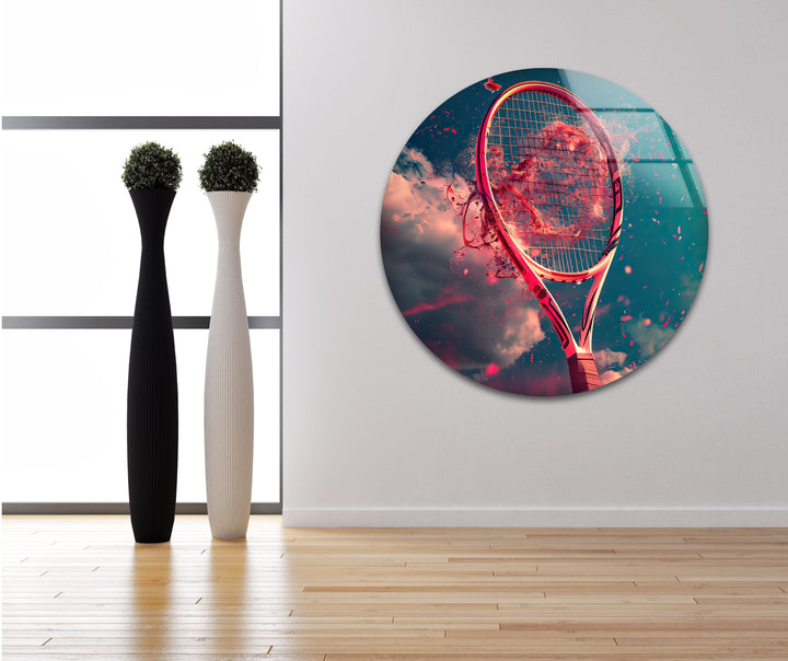 Red Tennis Racket Glass Wall Art print picture on glass, Tempered Glass Wall Art
