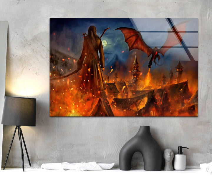 The Hobbit Dragon Smaug Glass Wall Art print picture on glass, Tempered Glass Wall Art
