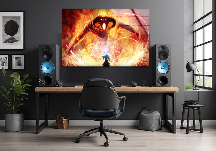 Gandalf Versus The Balrog in Moria  Photographs on Glass Prints