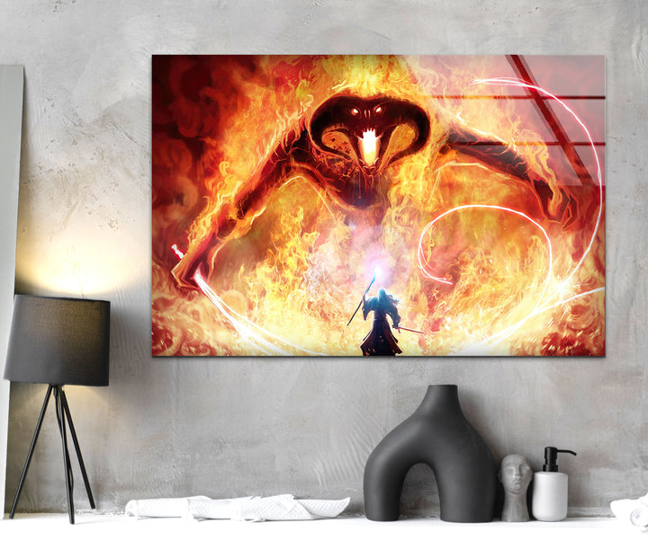 Gandalf Versus The Balrog in Moria Glass Print Wall Art Pieces