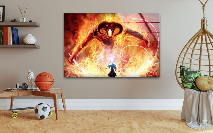 Gandalf Versus The Balrog in Moria Glass Photos for Wall Decor