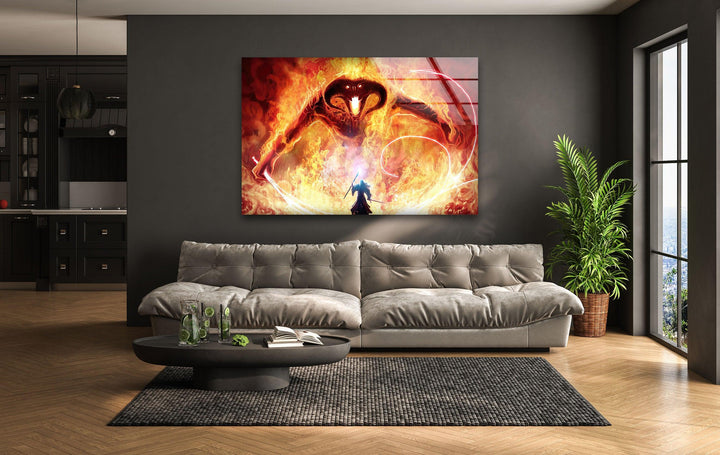 Gandalf Versus The Balrog in Moria Glass Photo Prints for Walls