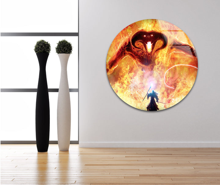 Gandalf Versus The Balrog in Moria Tempered Glass Wall Art for Living