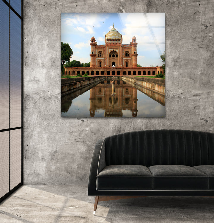 Glaswandkunst am Humayun-Mausoleum – Majestätische Spiegelung von Delhis berühmtem Mogul-Wahrzeichen