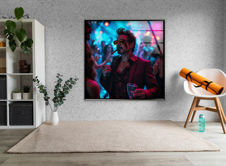 Tony Stark Glass Wall Art, photo print on glass, prints on glass wall art