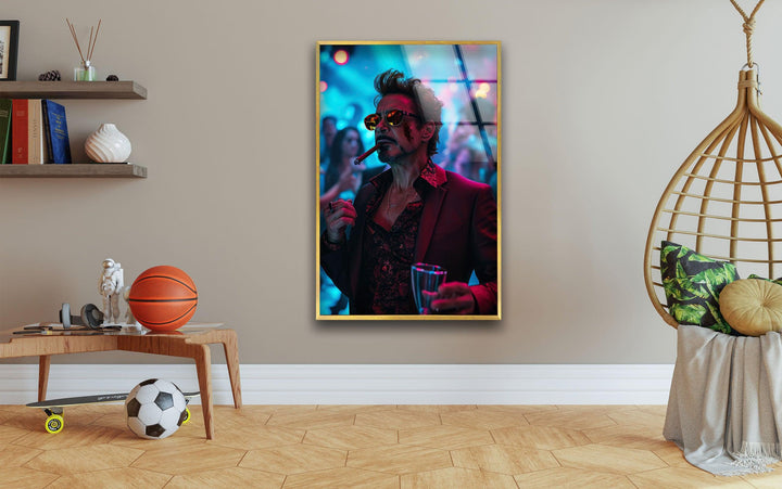 Tony Stark Glass Wall Art, photo print on glass, prints on glass wall art