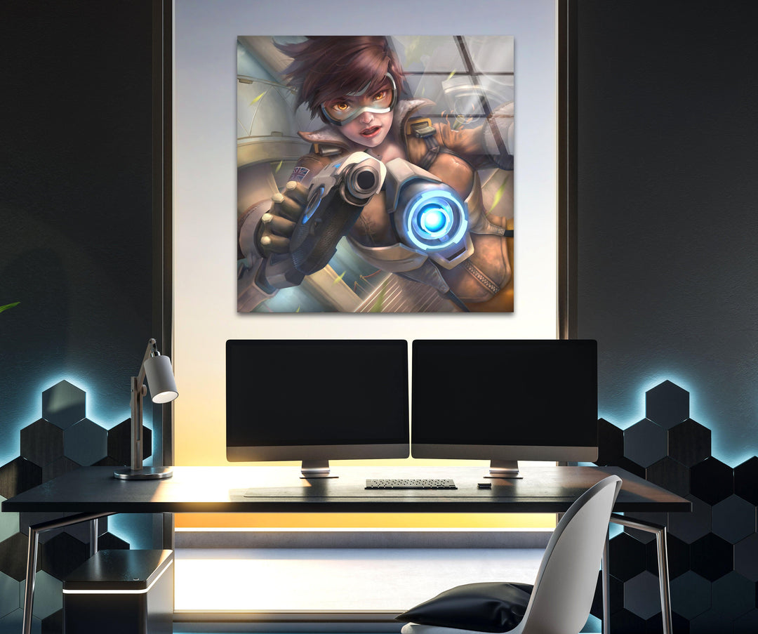 Tracer Overwatch 2 Glass Wall Art large glass photo prints, glass wall photos
